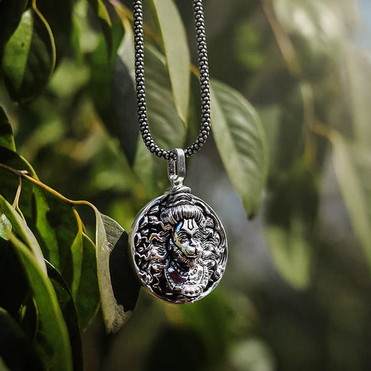 Men's Silver Chain with Hanuman Pendant Rhodium, Silver Stainless Steel Locket