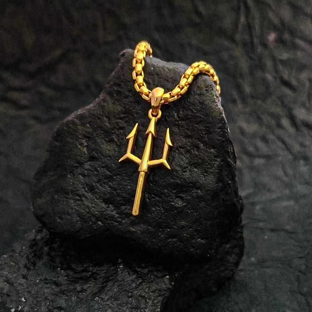 Gold Plated Trishul Pendant Chain