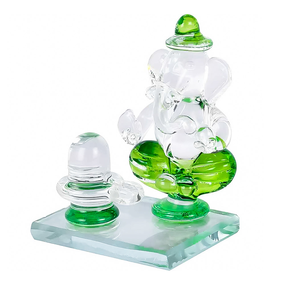 Crystal Ganesh Idol with Shivling Design Divine Car Dashboard Showpiece - 6.5 cm(Crystal, Green)