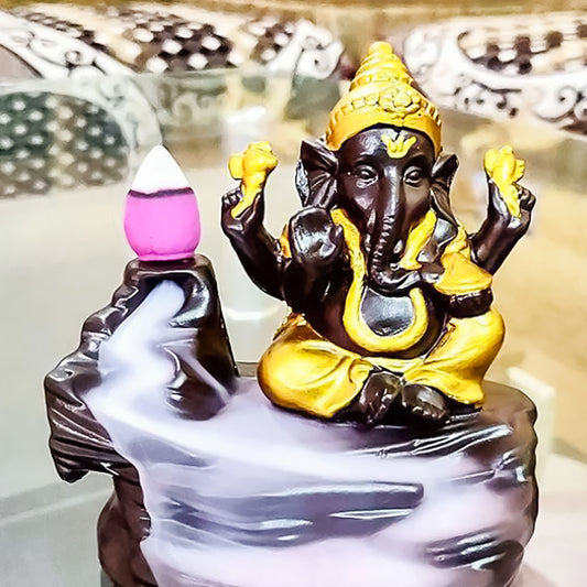 Handcrafted Meditation Monk Ganesha Smoke Backflow Cone Incense holder