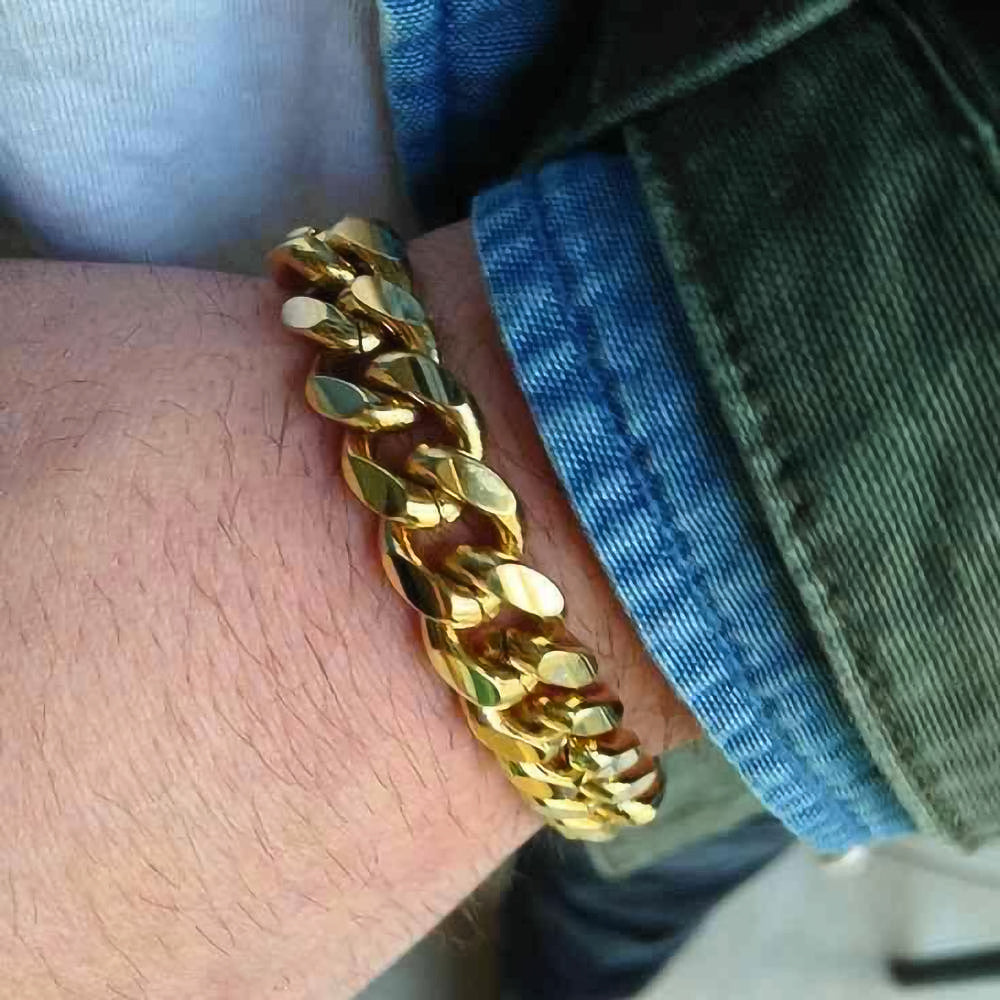 Gold Plated Stainless Steel Curb Chain Bracelet for Men