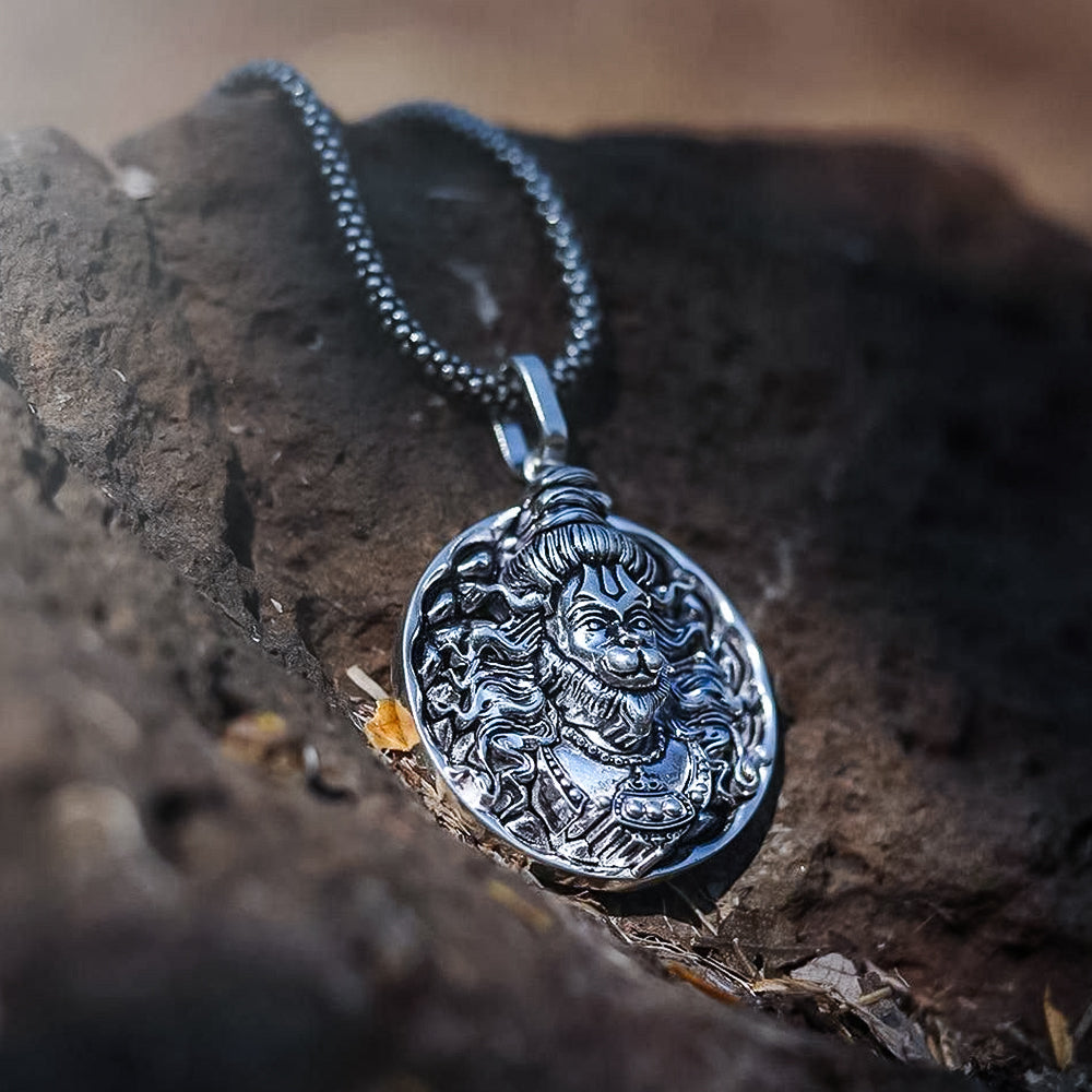 Men's Silver Chain with Hanuman Pendant Rhodium, Silver Stainless Steel Locket