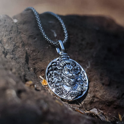 Men's Silver Chain with Hanuman Pendant Rhodium, Silver Stainless Steel Locket