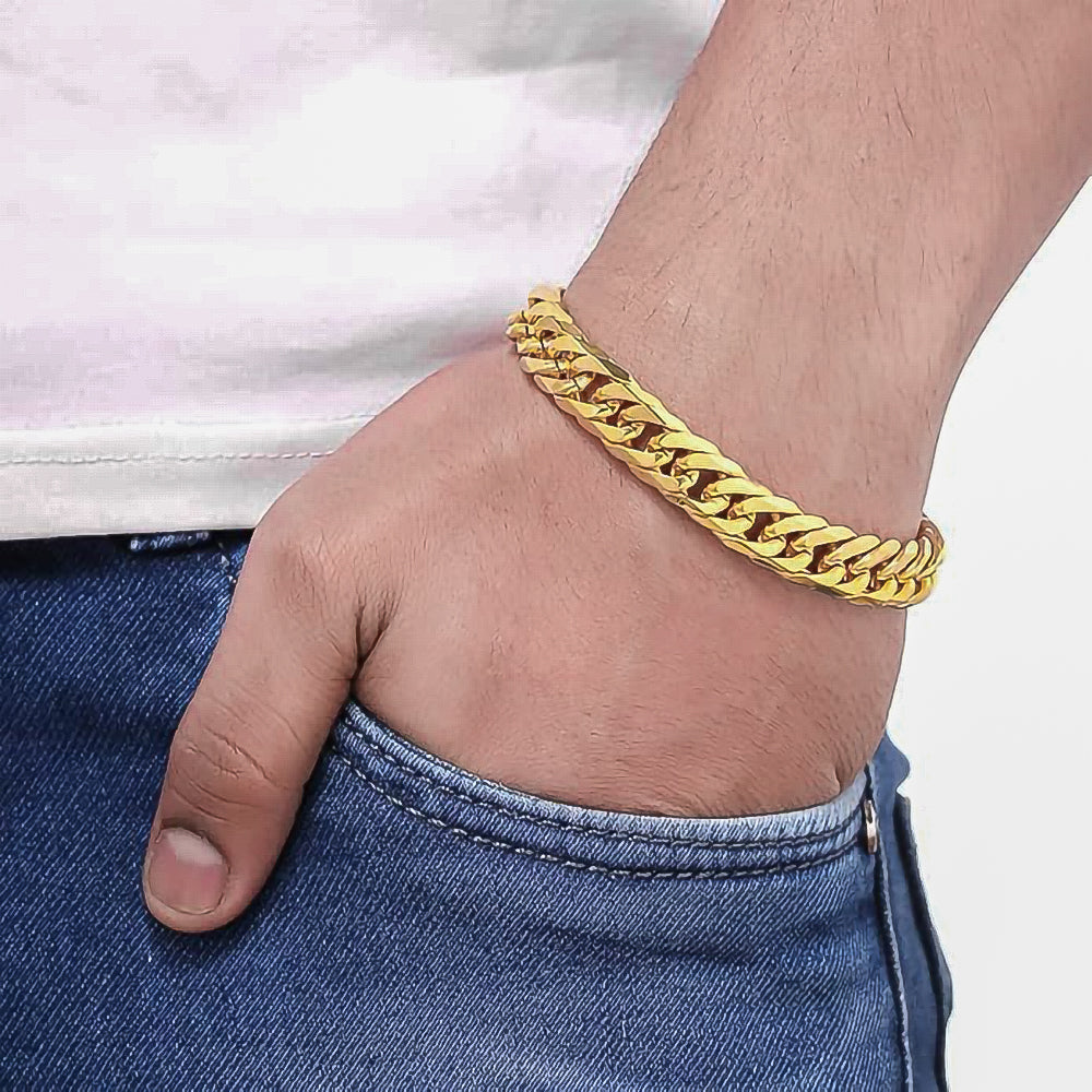 Gold Plated Stainless Steel Curb Chain Bracelet for Men