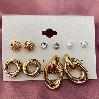 Gold plated 6 Pair Gorgeous Hoop and Stud Earrings