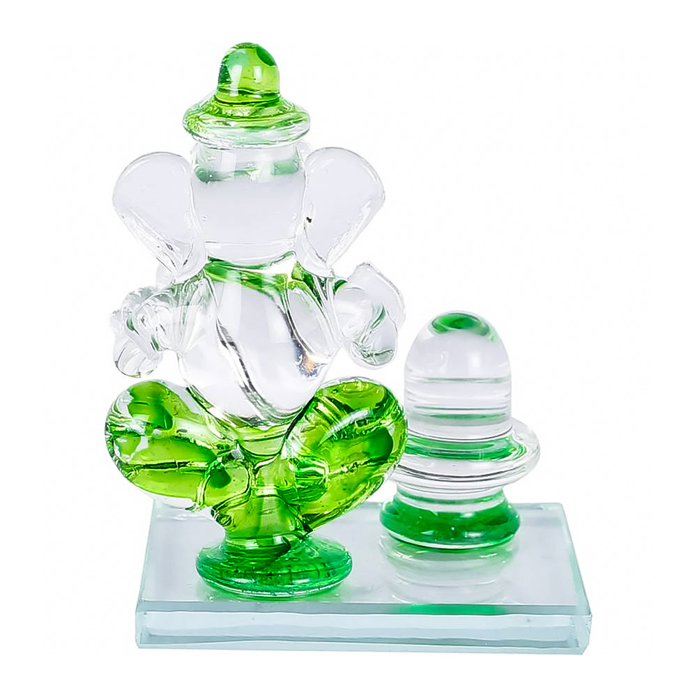 Crystal Ganesh Idol with Shivling Design Divine Car Dashboard Showpiece - 6.5 cm(Crystal, Green)