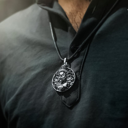 Men's Silver Chain with Hanuman Pendant Rhodium, Silver Stainless Steel Locket