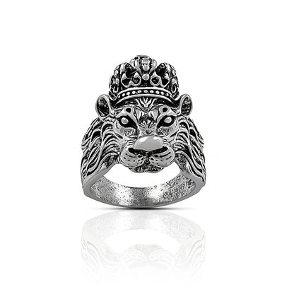 Silver-Plated Chain & KGF Lion Ring Combo – Adjustable, rhodium-plated stainless steel.