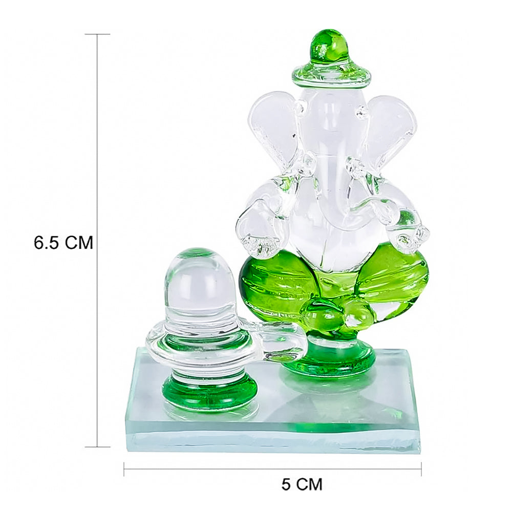 Crystal Ganesh Idol with Shivling Design Divine Car Dashboard Showpiece - 6.5 cm(Crystal, Green)