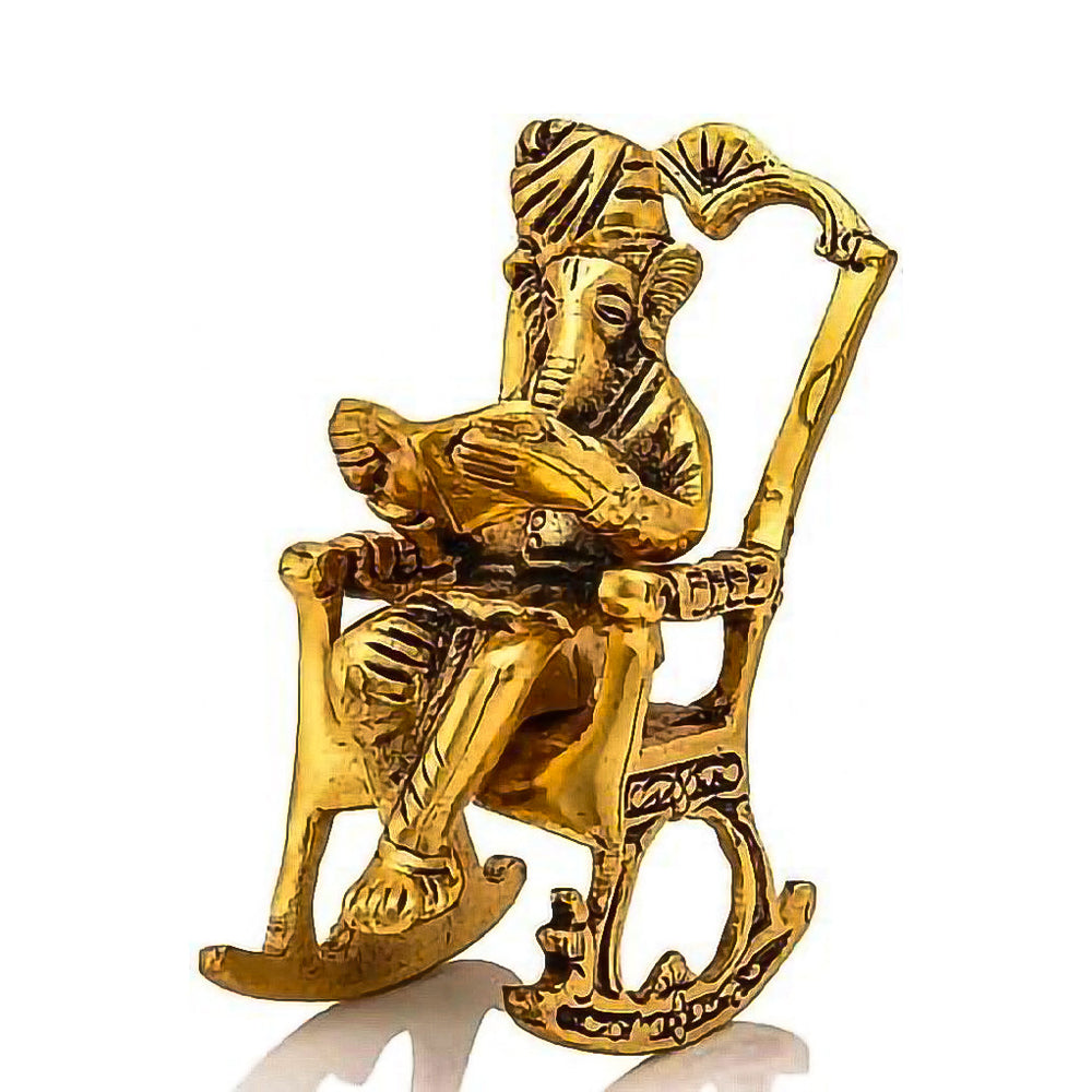 Golden Lord Ganesha Statue Sitting On A Rocking Chair