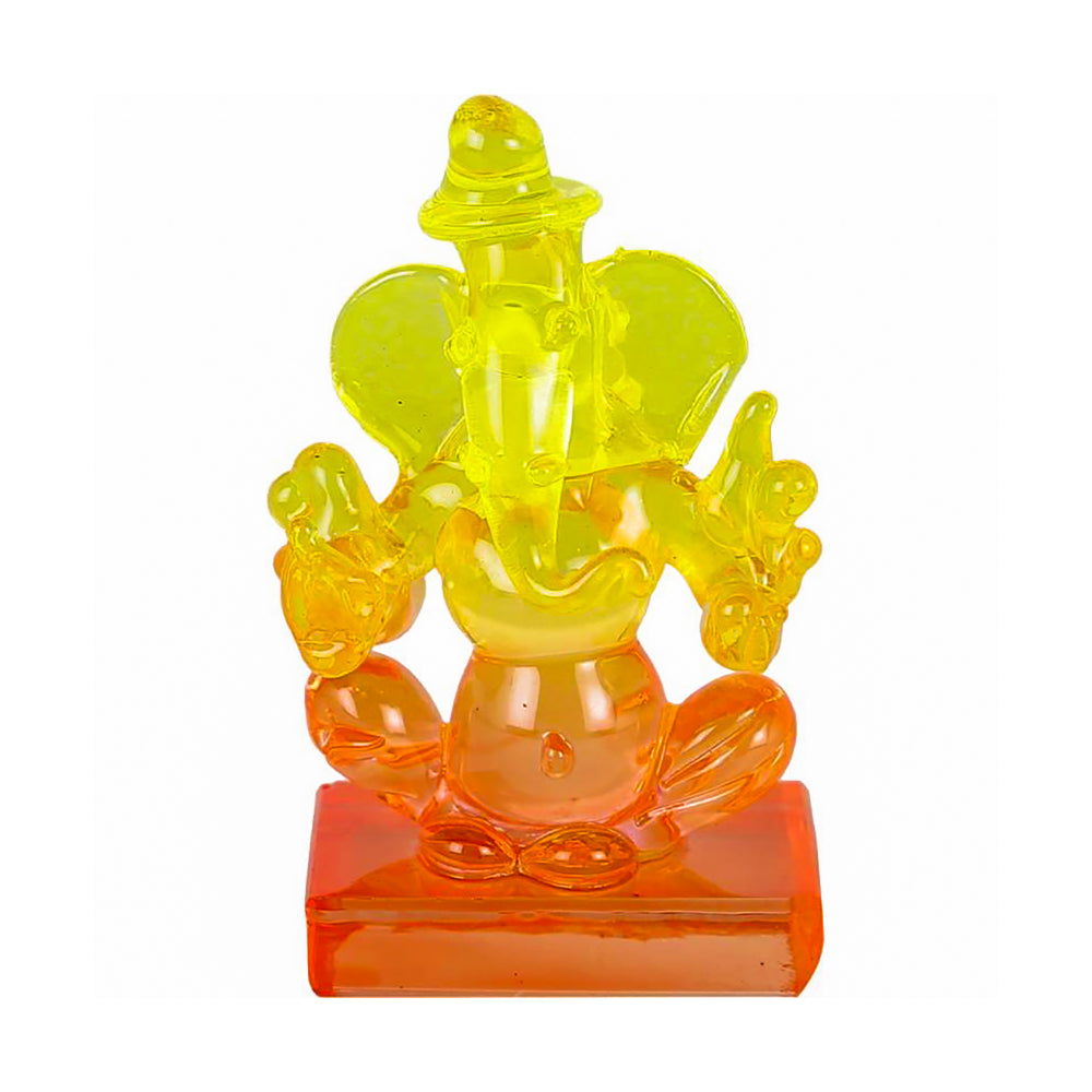 Twin side Facing ganesh Decorative Showpiece - 6 cm (Crystal, Multicolor)