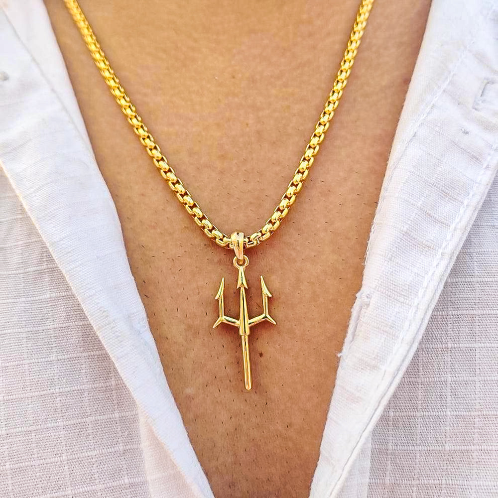 Gold Plated Trishul Pendant Chain