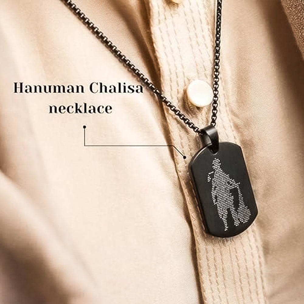 Hanuman Chalisa and Gada Micro-carved Tag Stainless Steel Necklace for Men