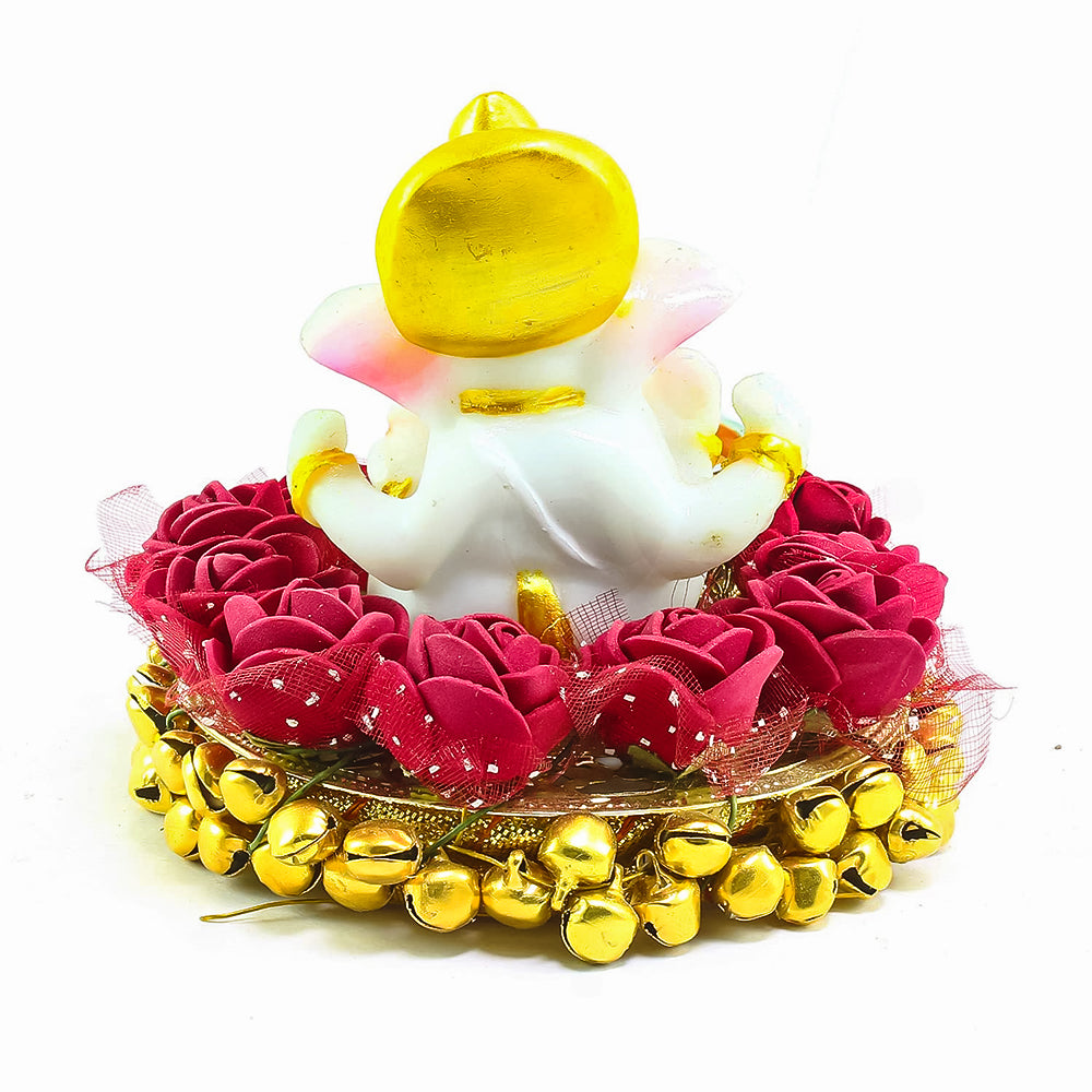 Lord Ganesha Idol on Decorative Plate with Tea Light Holder